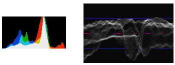 Так выглядят Гистограмма и Waveform (форма сигнала) в альтернативной прошивке Magic Lantern